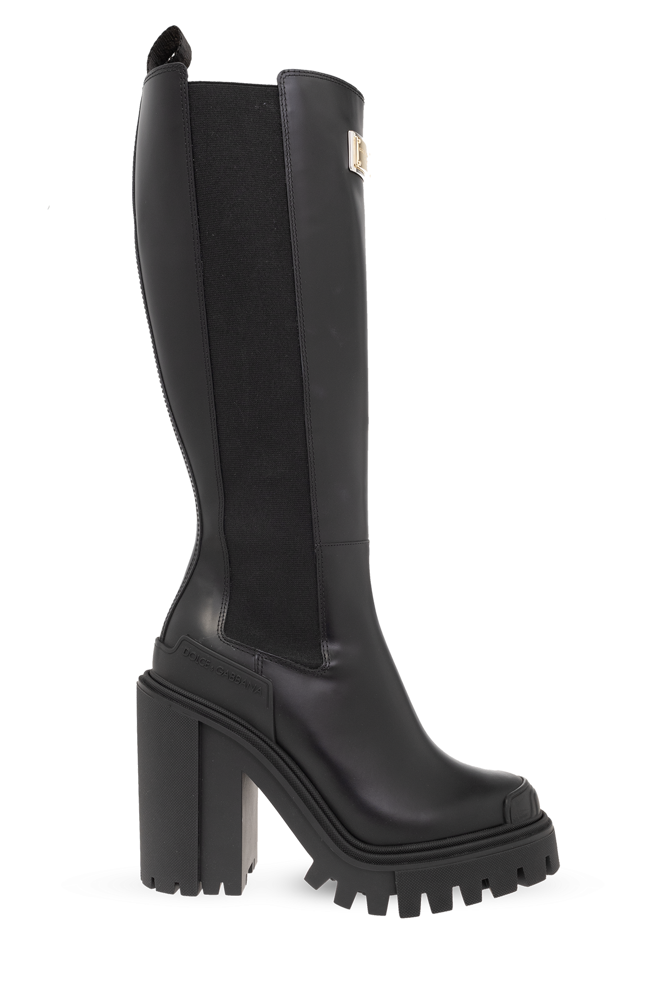 Dolce & Gabbana Black Lace Stretch Heels Mid Calf Boot Shoes